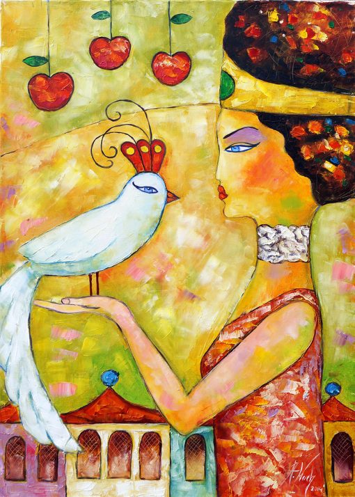 Obraz z białym ptakiem i kobietą