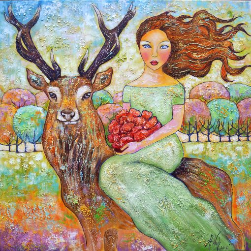 Obraz z dziewczyną z jeleniem