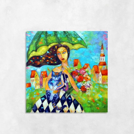 Replika obrazu z motywem dziewczyny pod parasolem
