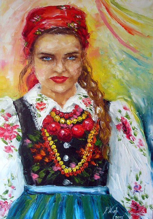 Obraz folkowa dziewczyna z Łowicza