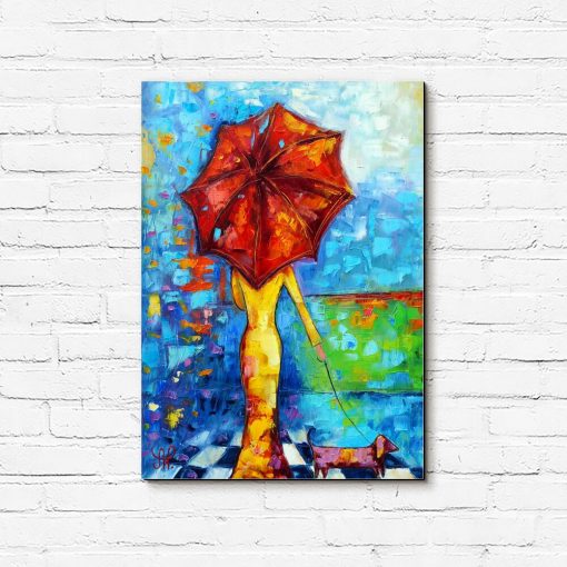 Obraz spacer w deszczu pod parasolką