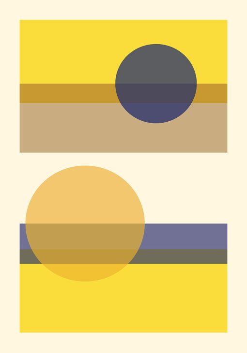 Plakat z geometryczną abstrakcją w żółciach