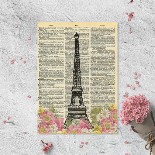 Plakat - kwiaty i wieża Eiffla do ramy