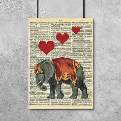 Plakat retro ze słoniem i serduszkami