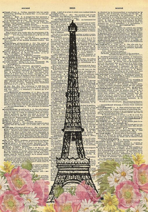 Plakat wieża Eiffla w kwiatach w różowym kolorze