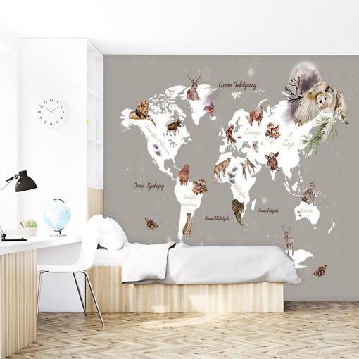 Tapeta do dekoracji przedszkola z mapą świata