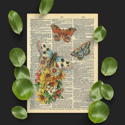 Plakat z kwiatami i motylkami
