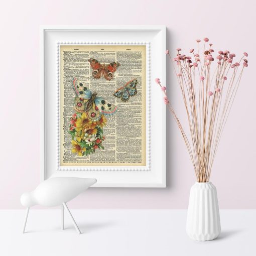 Plakat z kwiatuszkami i motylami