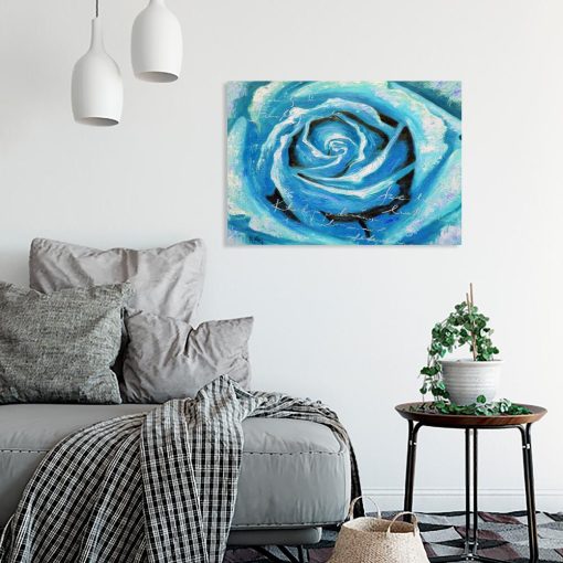 Obraz z różą w niebieskim kolorze