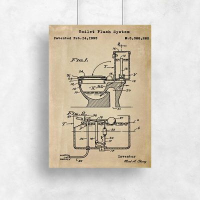 Plakat retro z patentem na system spłukiwania
