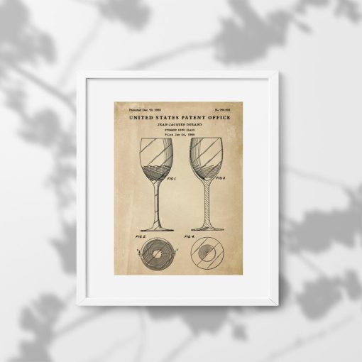 Plakat z patentem na kieliszek do wina