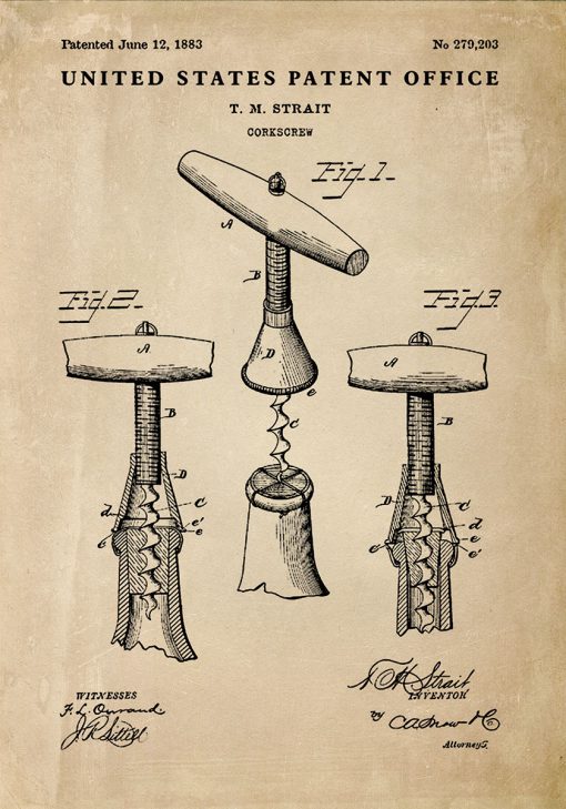 Plakat z projektem korkociągu - patent