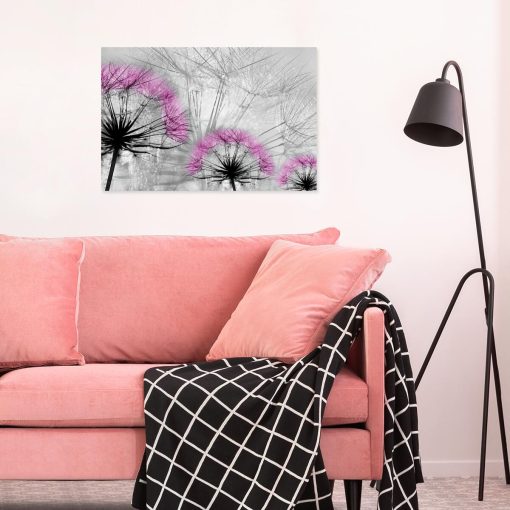 Obraz z różowymi dmuchawcami do salonu