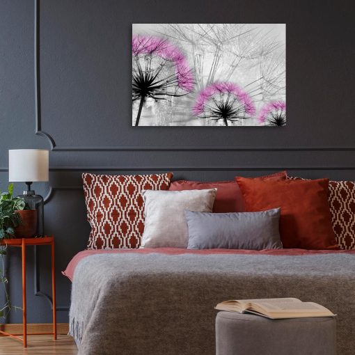 Obraz z różowymi dmuchawcami do sypialni