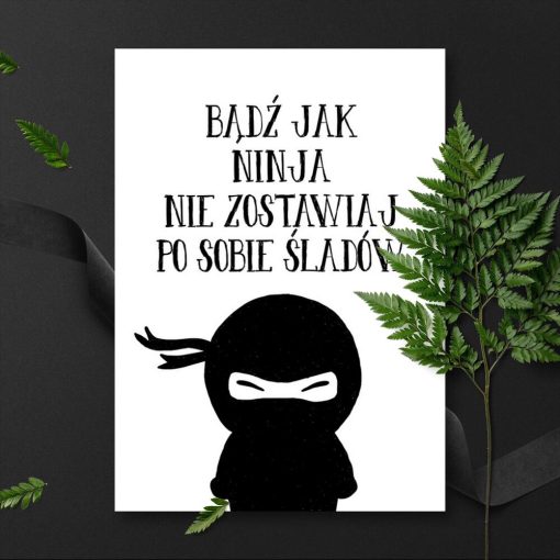 Plakat czarno-biały ninja