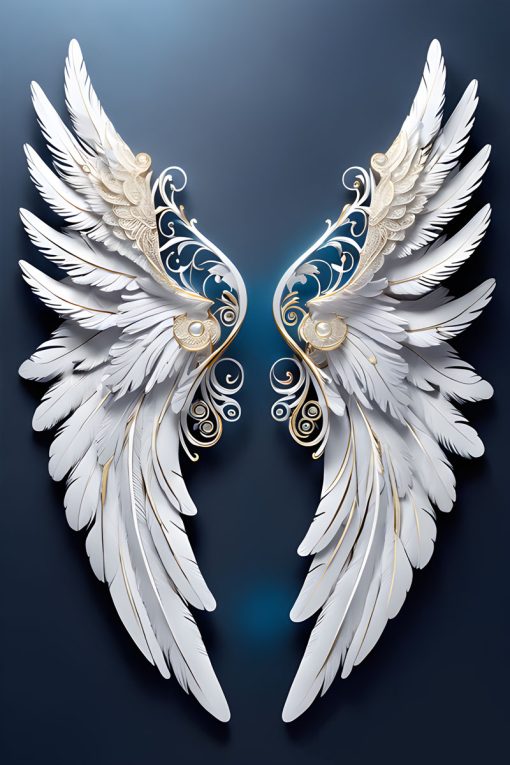 Plakat z motywem skrzydeł i ornamentów