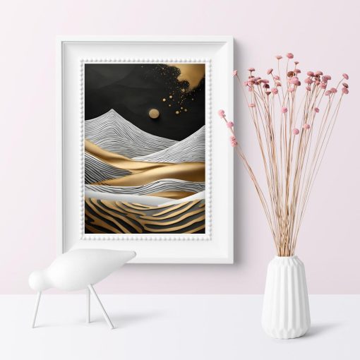 Plakat z wydmami i księżycem